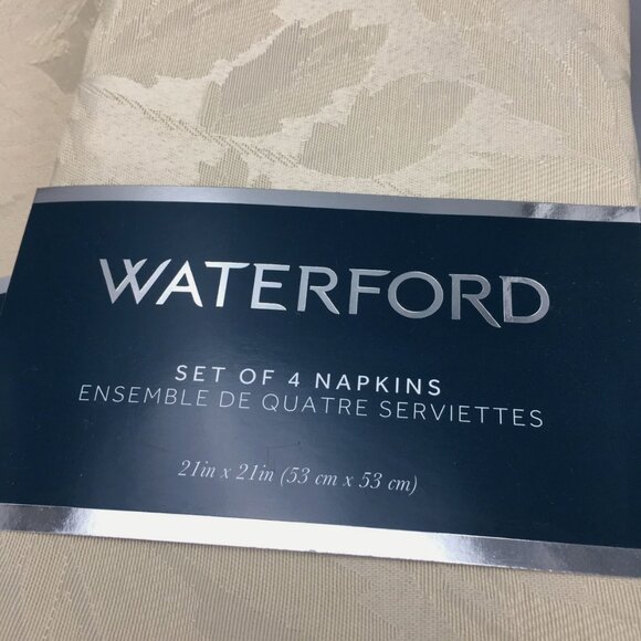 4 WATERFORD Fine Linens Champagne Tralee Leaves Jacquard Napkin Set Cloth Fall - Picture 2 of 7